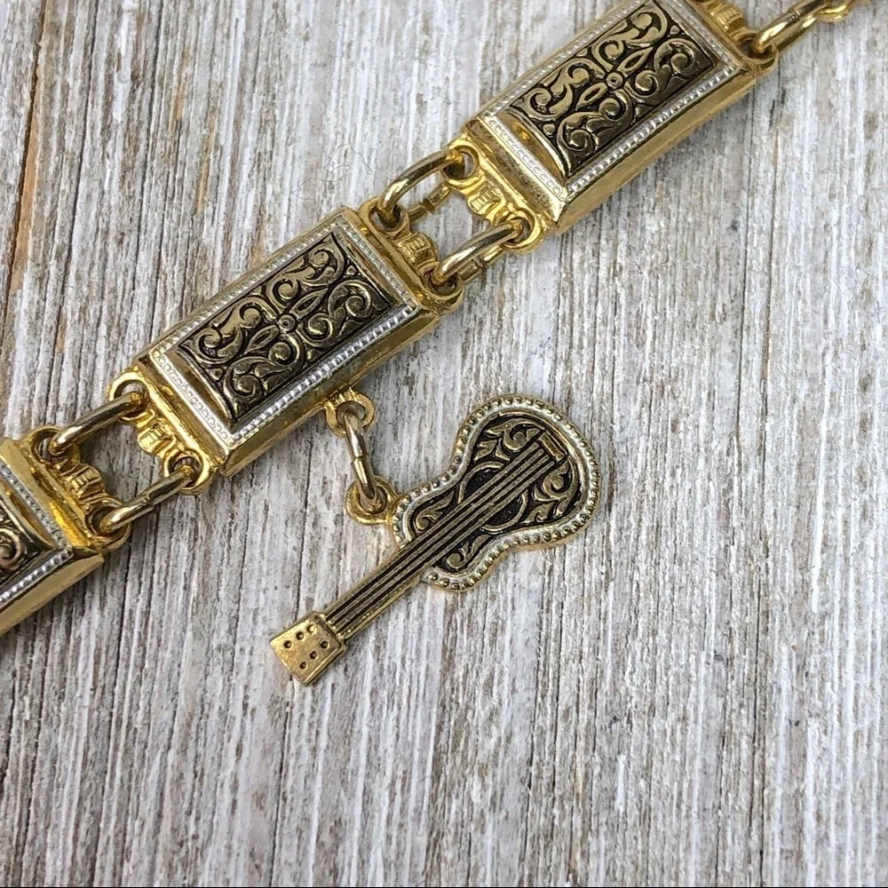 Arabesque Damascene Spanish Charm Link Bracelet